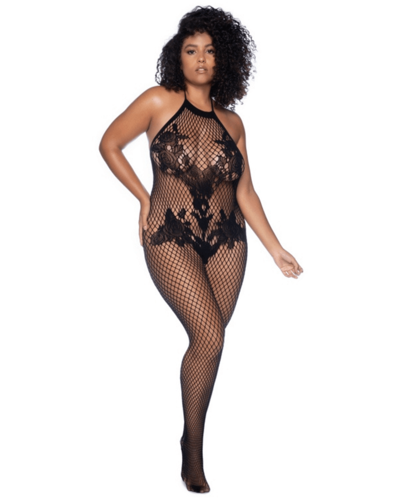 Combinaison grande taille en résille noire 